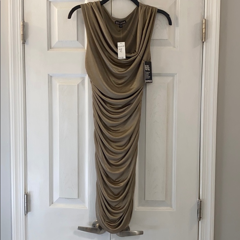 Express ruched gold cocktail dress XS sleeveless